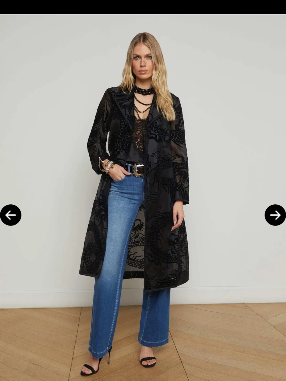 NWT L'AGENCE Flocked Organza Black Velvet-Devore Dragon Trench Small